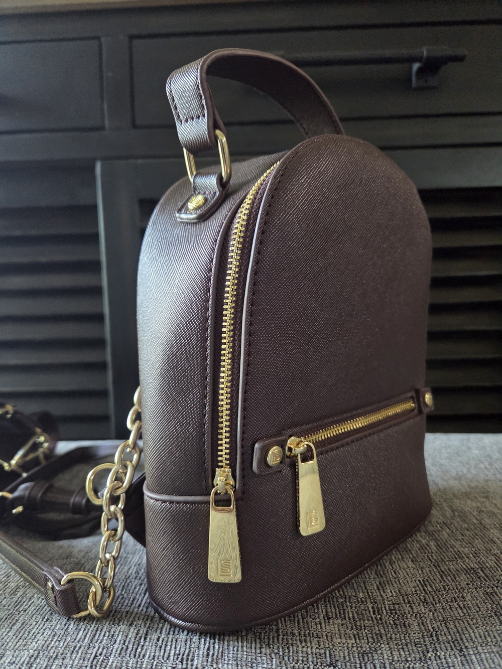 Laundry By Shelli Segal Burgundy Mini Dome Backpack Crossbody Gold Hardware